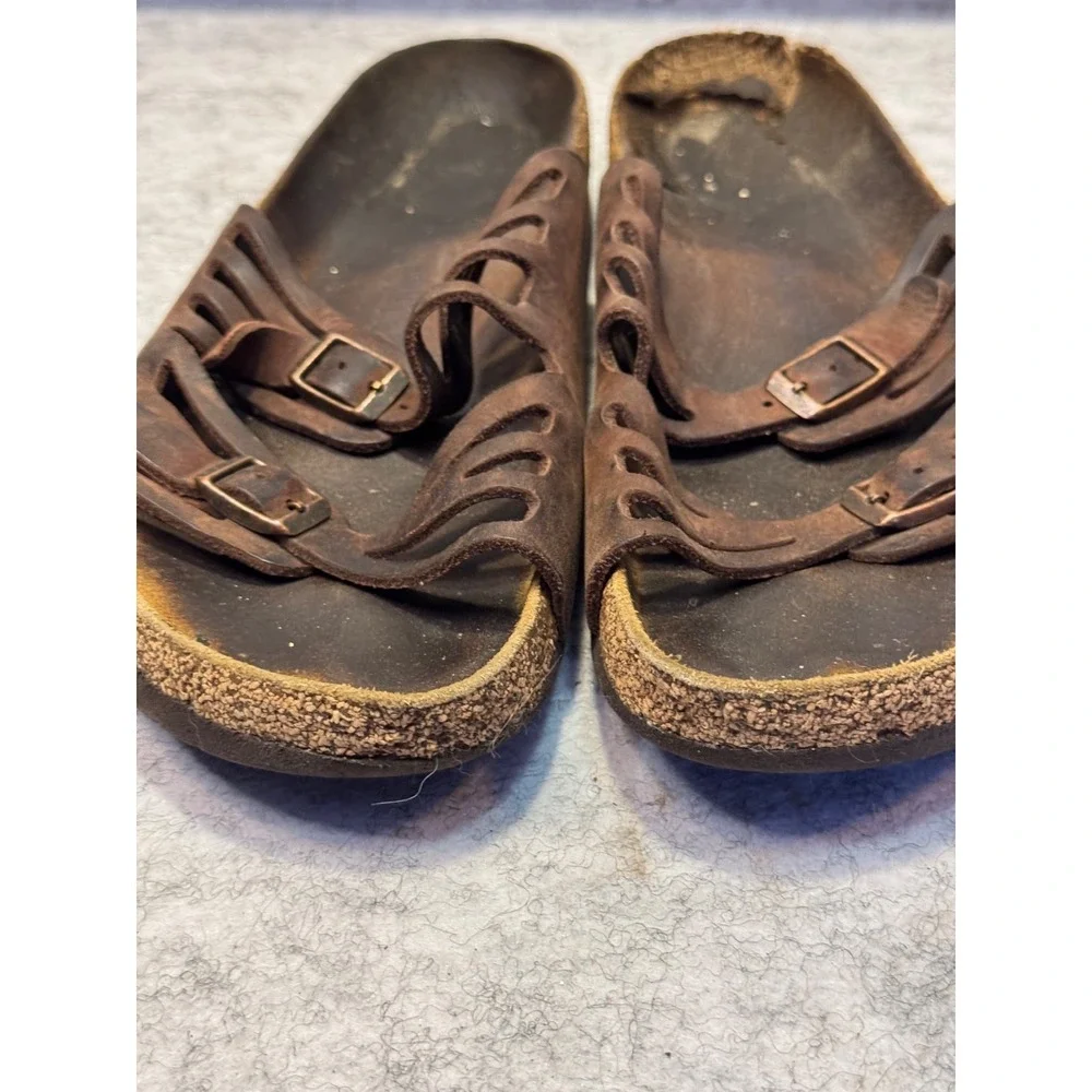 Birkenstock Mens Brown Leather Strappy Slide Sandals Size 41 Comfort Casual